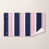 Dunkelblaue und rosa Streifen Badhandtuch Set (Handtuch)