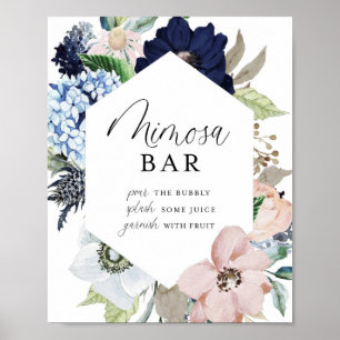 Dunkelblaue und rosafarbene Floral Frame Mimosa-Ba Poster