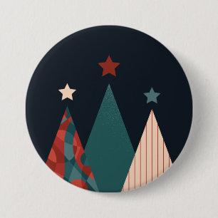 Dunkelblaue und rote Weihnachtsbäume Button
