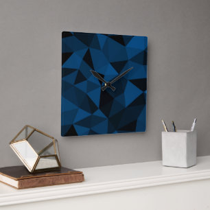 Dunkelblaue und schwarze geometrische Netzstruktur Quadratische Wanduhr