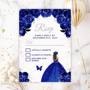 Dunkelblaue und silberne Prinzessin mit braunem Ha RSVP Karte