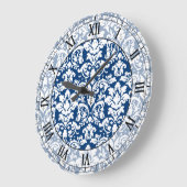 dunkelblaue und weiße, elegante römische Damastenz Große Wanduhr (Winkel)