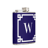 Dunkelblaue und weiße griechische Schlüsselgrenzen Flachmann (Rechts)