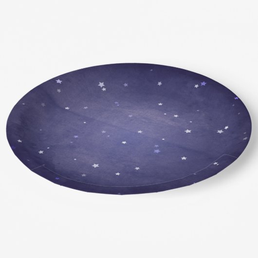 Dunkelblaue und weiße magische Sterne Halloween-Pa Pappteller (Schrägansicht)