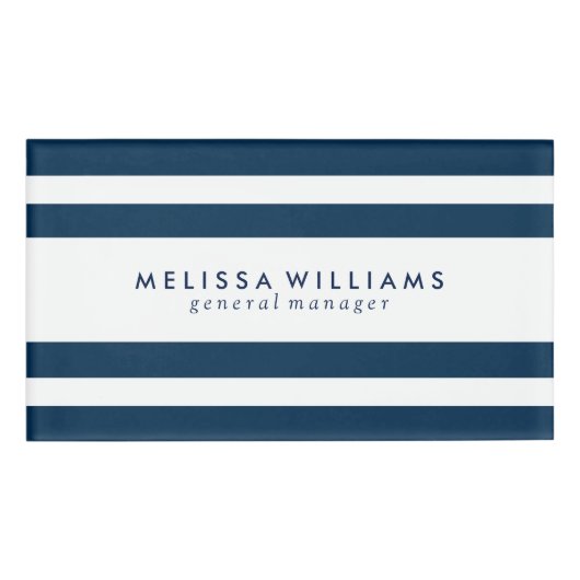 Dunkelblaue und weiße Streifen Modernes Design Namenschild (Vorderseite)