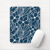 Dunkelblaue und weiße tropische Blume Mousepad (Mit Mouse)
