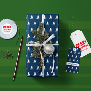 Dunkelblaue und weiße Weihnachtsbaumgestaltung Geschenkpapier