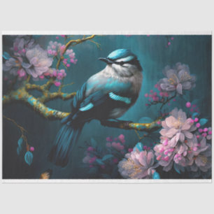 Dunkelblaue Vogel Chinoiserie Kirschblüten Seidenpapier