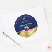 Dunkelblaue Wavy Gold Logo Monogram Product Label Runder Aufkleber (Umschlag)