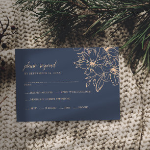 Dunkelblaue weiche Hochzeitsmenü-Wahl RSVP-Karte RSVP Karte