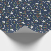 Dunkelblaue Weihnachtsgans mit Figgy Pudding Geschenkpapier (Ecke)