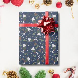 Dunkelblaue Weihnachtsgans mit Figgy Pudding  Geschenkpapier