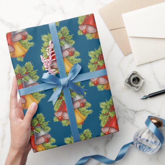 Dunkelblaue Weihnachtsglocken Wrapping Paper Geschenkpapier (Schenken)