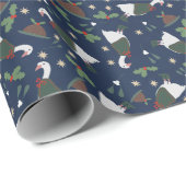 Dunkelblaue Weihnachtsgoose mit Figgy Pudding Geschenkpapier (Rolleneckpunkt)