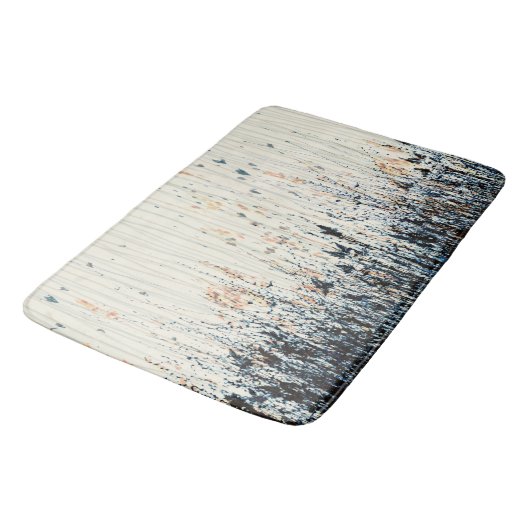 Dunkelblaue Wildblumen Orange Cream Wavy Lines Badematte (Schrägansicht)