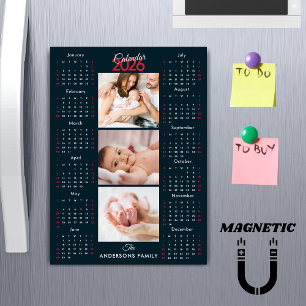 Dunkelblauer 2026-Kalender-Fotocollage-Magnet Magnetkarte