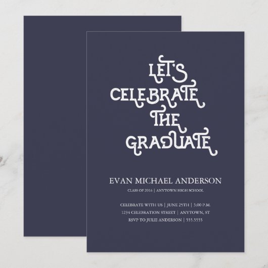 Dunkelblauer Abschluss rustikaler Typ Einladung (Vorne/Hinten)