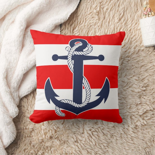 Dunkelblauer Anker Chic Nautical Red Stripes Muste Kissen (Decke)