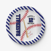Dunkelblauer Baseball-Geburtstags-Entwurf | Pappteller (Vorderseite)