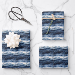 Dunkelblauer Berg Landschaft Geschenkpapier Set
