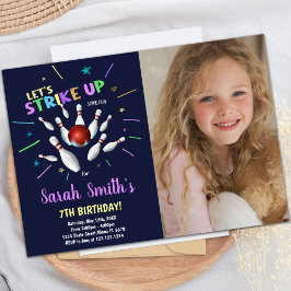 Dunkelblauer Bowling Geburtstagseinladungen mit Fo Einladung