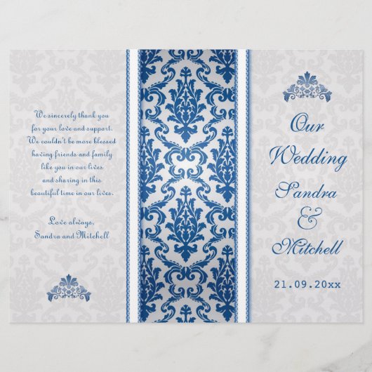 Dunkelblauer Damast auf dem Silberhochzeitsprogram (Vorderseite)