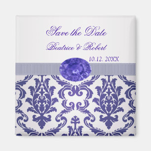 Dunkelblauer Damast, Edelsteinbild Save the Date Magnet