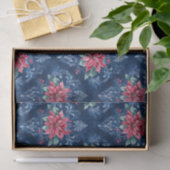 Dunkelblauer Damast mit roten Weihnachtssternblume Seidenpapier (Geschenk)