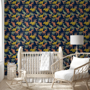 Dunkelblauer Dinosaurier-Baby-Jungen-Kinderzimmer- Tapete