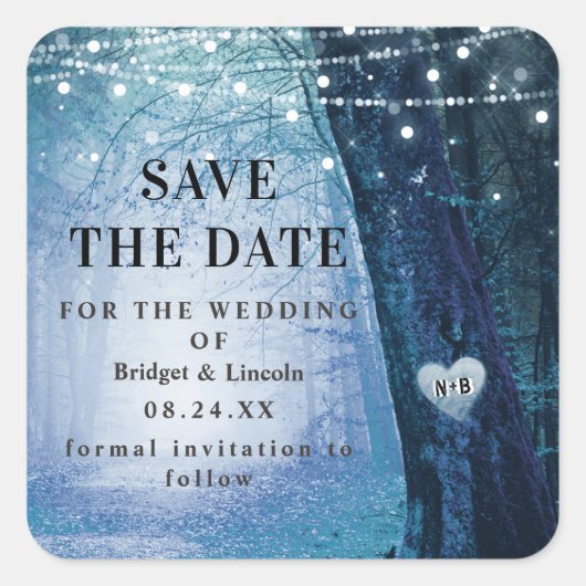 Dunkelblauer Evermore verzauberter Wald Save the D Quadratischer Aufkleber (Vorderseite)