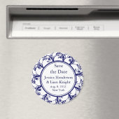 Dunkelblauer fancy Monogramm Save-the-Date-Magnet Magnet (In Situ (Geschirrspüler))