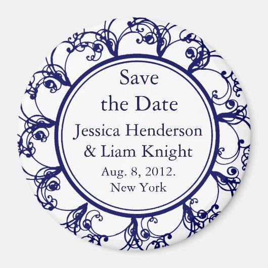 Dunkelblauer fancy Monogramm Save-the-Date-Magnet Magnet (Vorne)