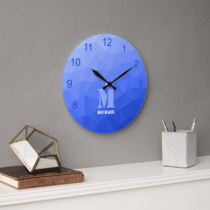 Dunkelblauer Farbverlauf Geometrisches Mesh-Muster Große Wanduhr