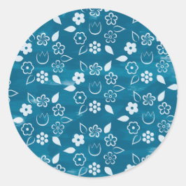 Dunkelblauer Frühling und Sommermuster für die Blu Runder Aufkleber