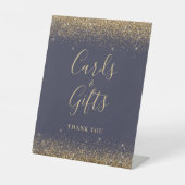 Dunkelblauer Glitzer Hochzeitskarten und Geschenke Sockelschild (Vorderseite)