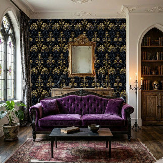Dunkelblauer Gold Barock gotischer Blumen Tapete