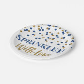 Dunkelblauer Goldkonfetti gesprinkt mit Liebe Pappteller (Schrägansicht)