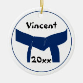 Dunkelblauer Gürtel für Kampfkunst Keramikornament (Vorne)