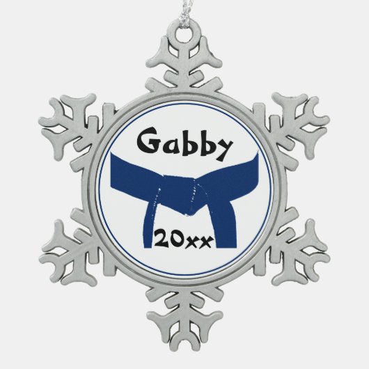 Dunkelblauer Gürtel für Kampfkunst Schneeflocken Zinn-Ornament (Vorderseite)