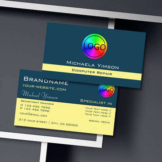 Dunkelblauer hellgelber Chic mit Beruflichem Logo Visitenkarte