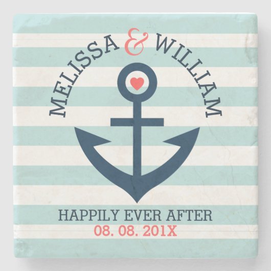 Dunkelblauer Hochzeitstich mit nautischen Ankerpfl Steinuntersetzer (Vorderseite)