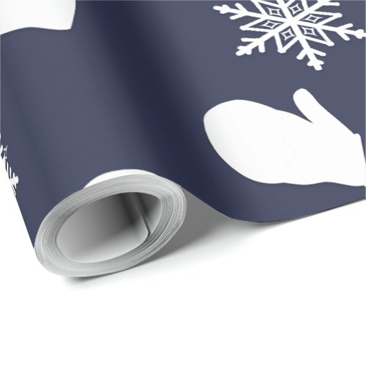 Dunkelblauer Holiday Mitten und Weihnachtslieder Geschenkpapier (Rolleneckpunkt)