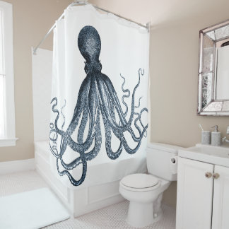 Dunkelblauer Kraken Duschvorhang