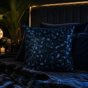 Dunkelblauer Metallic-Leopardenprint-Tiermuster Kissen