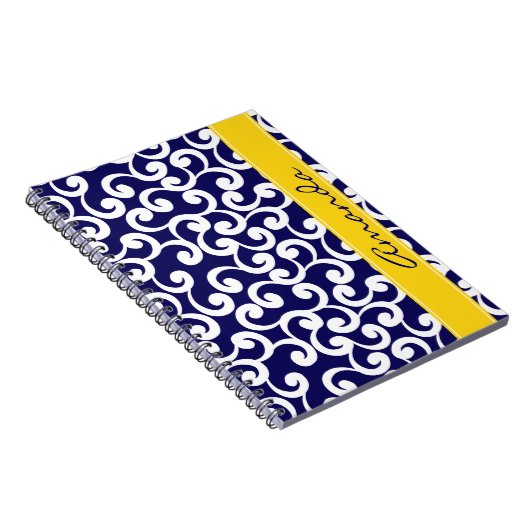 Dunkelblauer mit Monogramm Element-Druck Notizblock (Rechte Seite)