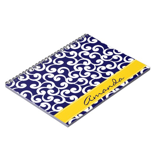 Dunkelblauer mit Monogramm Element-Druck Notizblock (Linke Seite)