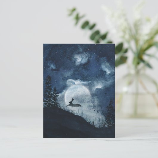 Dunkelblauer Nachthimmel mit Vollmond-Hügel Postkarte (Stehend Vorderseite)