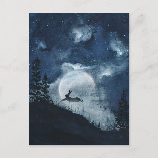 Dunkelblauer Nachthimmel mit Vollmond-Hügel Postkarte (Vorderseite)