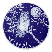 Dunkelblauer Owl Moon Woodland Tier Blumenkobalt Keramikknauf (Vorderseite)