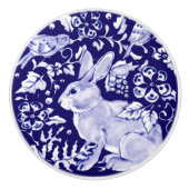 Dunkelblauer Rabbit Bunny Woodland Faces L Cobalt Keramikknauf (Vorderseite)